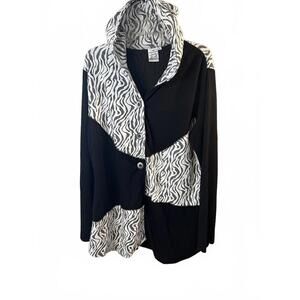 Parsley & Sage Art To Wear Black and White Zebra Print Hooded Jacket Pockets XL